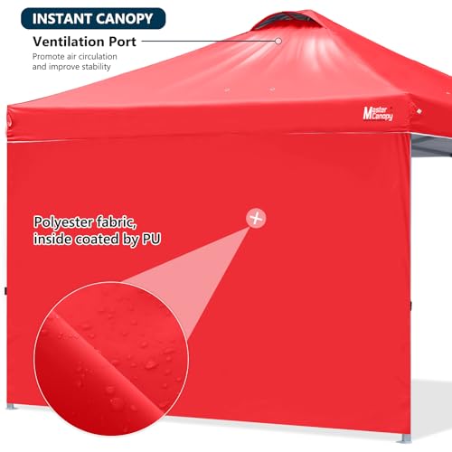 MASTERCANOPY Durable Pop-up Canopy Tent with 1 Sidewall (10'x10', Red) - color: Red, size: 10x10