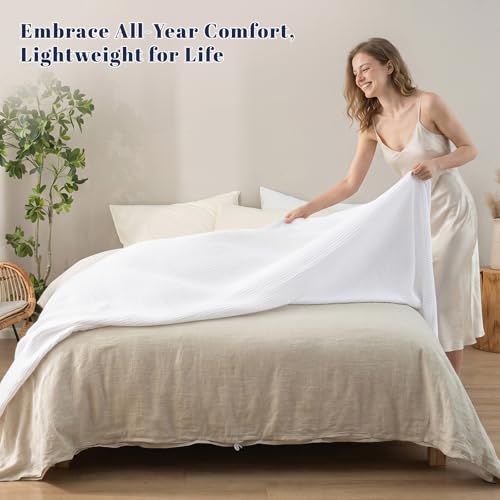 PHF 100% Cotton Muslin Blanket Queen Size 90"x90", 4-Layer Lightweight Gauze Throw, Breathable Cloud-Soft Minimalist Blanket for Bed, Couch, Camping, White, Ideal Gift - color: 01 - White, size: Queen Size(90"X90")