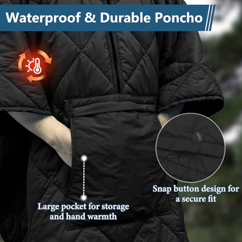 Camping Outdoor Blanket, Ultralight Down Alternative Printed Travel Camp Blankets for Sleeping Packable Waterproof Puffy Quilt for Hammock Picnic Stadium Beach Cold Weather (Black Blanket Poncho) - color: Black Blanket Poncho