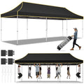 Hoteel 10x30 Pop Up Canopy Tent Heavy Duty Without Sidewalls, Waterproof Party Tent, Easy Set-up Commercial Instant Tents with Roller Bag & Sandbags, Hexagonal Leg (1-Year Warranty) - color: Black, size: 10×30 （no Walls）