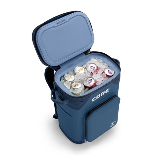 CORE Magnetic Leak Proof Soft Cooler with Waterproof Zipper | Insulated Bag Portable Ice Chest Box | Best Soft Cooler for Food & Beverages for Tailgating, Car Camping, Travel, and Family Beach Picnics - color: Navy, size: 24 Can