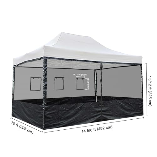 Yescom Pop Up Canopy Half Mesh Sidewall with Windows for 10x15 ft Outdoor Camping Fishing Tent Mesh Enclosures,4pcs Screened Wall Only - color: Black-1 set, size: 15x10 Ft