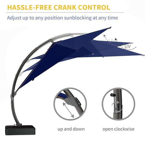 Kingdura 11ft Offset Cantilever Patio Umbrella with Base Included, Large Round Aluminum Outdoor Umbrella, 360° Rotation & Infinite Tilt, Heavy Duty Frame for Deck Pool Backyard, Navy blue - color: Navy blue, size: 11 FT