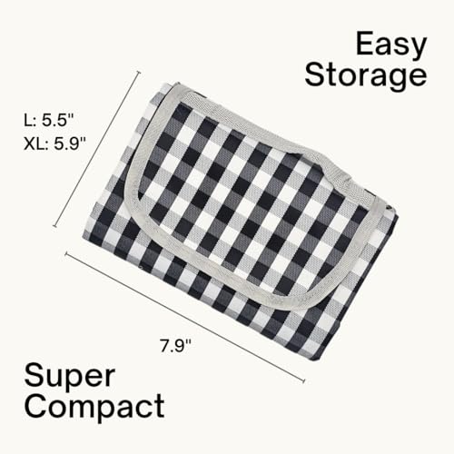 Cute Gingham Picnic Blanket, Waterproof Foldable, in Large 80x60in and Extra Large 80x80in, Portable Compact Beach Blanket, Oversized XL Outdoor Mat - color: Black, size: Large