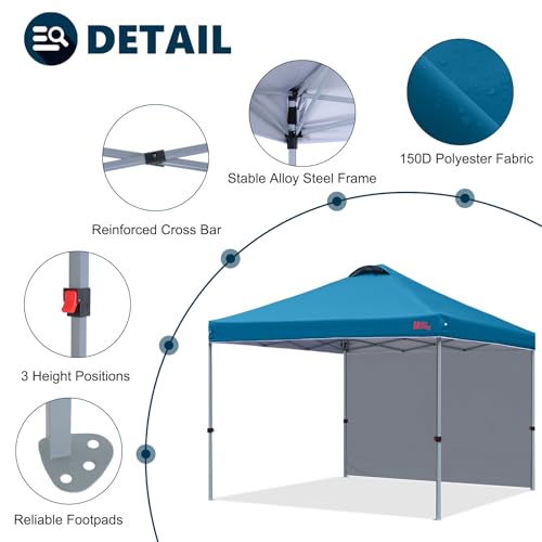 MASTERCANOPY Durable Pop-up Canopy Tent with 1 Sidewall (10'x10',Cyan Blue) - color: Cyan Blue, size: 10x10
