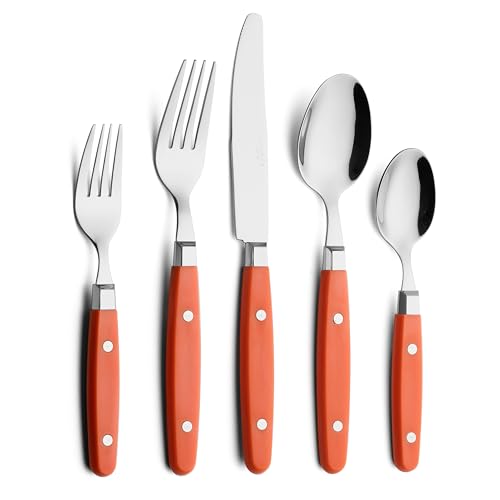 ANNOVA Silverware Set, Retro/Rivet Colorful Stainless Steel Tableware Kitchen Flatware Set Utensils, Includes Dinner Knives, Forks, Spoons, Salad Forks & Dessert Spoons (Orange, 20 Pieces) - color: Orange, size: 20 Pieces