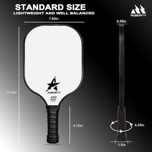 AOBORTY Pickleball Paddles 4 Pack - USAPA Light Graphite Premium Rackets Fiber Face & Polymer Honeycomb Core Pickleball Set with 4 Outdoor Indoor Balls Including Portable Carry Bag - color: Black and White