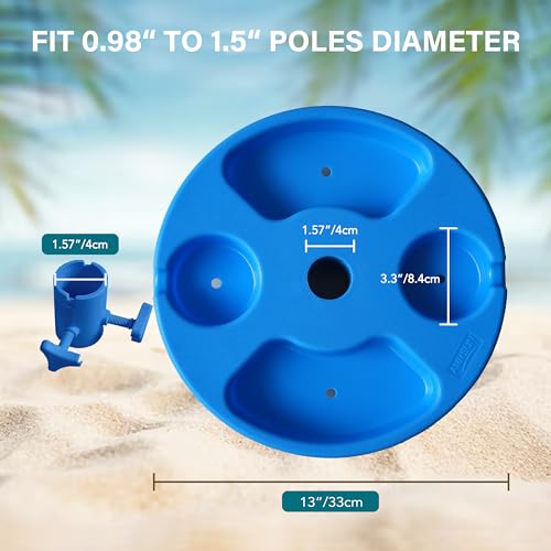 AMMSUN 13" Beach Umbrella Table Tray for Beach, Patio, Garden, Swimming Pool with Cup Holders, Snack Compartments Blue - color: Blue