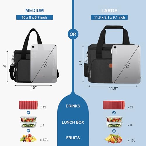 Femuar Lunch Bags for Women/Men, Insulated Lunch Bag for Work Office Picnic - Lunch Cooler Bag Leakproof Lunch Box with Adjustable Shoulder Strap - Charcoal - color: 2-Charcoal, size: Medium Size