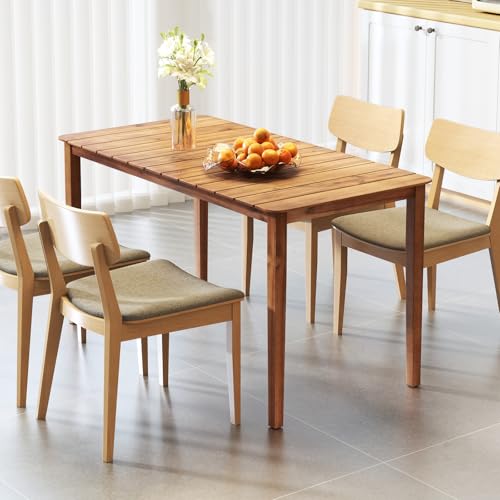 Tangkula 54" Acacia Wood Patio Dining Table for 6, Rectangular 4-6 People Patio Table with Slatted Tabletop, Indoor Outdoor Farmhouse Dining Table for Yard, Garden, Poolside, Deck - size: 54"