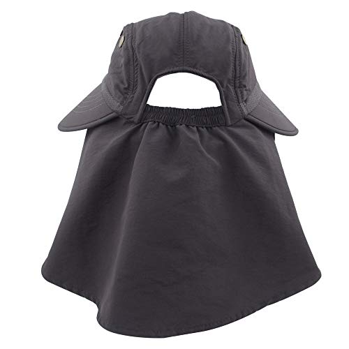 Muryobao Women's Sun Hat Outdoor UV Protection Foldable Mesh Hat Wide Brim Summer Beach Fishing Cap with Neck Flap - color: Dark Grey
