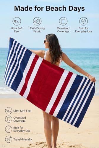 Premium Terry Cabana Beach Towel 2 Pack, 30” x 60” Soft Absorbent Cotton Pool Towel, Quick Dry Towel for Beach and Pool (Mariner Stripes) - color: Mariner Stripes, size: 2 Pack