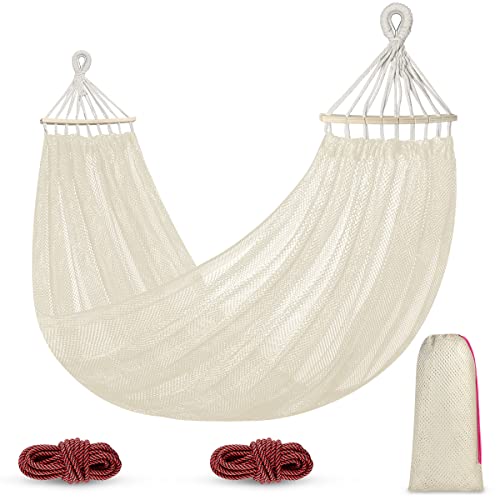 Outerman Camping Hammock,290 * 150cm(Max 550lb) Breathable Durable Portable Hammocks with Accessories, Perfect for Outdoor/Indoor Patio Backyard etc. - color: Beige