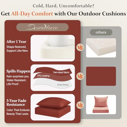 downluxe 24x24 Outdoor Chair Cushions, Waterproof Fade Resistant Patio Furniture Cushions with Handle & Removable Cover, Deep Seat Outdoor Cushions for Sofa, Couch and Patio Chairs, Brick Red - color: Brick Red, size: 24 x 24 Inch
