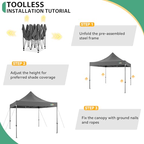 COBIZI 10x10 Heavy Duty Pop Up Canopy Tent with 4 Sidewalls Thicken Frame, Commercial Easy Up Outdoor Wedding Party Tents, All Season Waterproof Windproof with Stakes Sandbags Ropes Roller Bag, Gray - color: Gray, size: 10x10