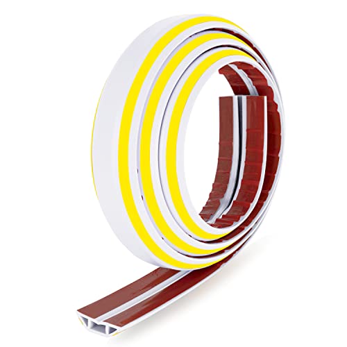 Rubber Bond Cord Cover Floor Cable Protector - Strong Self Adhesive Floor Cord Covers for Wires - Low Profile Extension Cord Covers for Floor & Wall - color: White Stripped - Two Thick Cords, size: 4 Feet