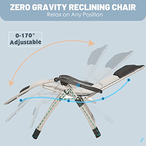 Slsy Zero Gravity Chair, Reclining Lounge Chair with Removable Tray for Indoor and Outdoor, Patio Recliner Folding Reclining Chair - color: B Grayish White, style: Zero Gravity Chair