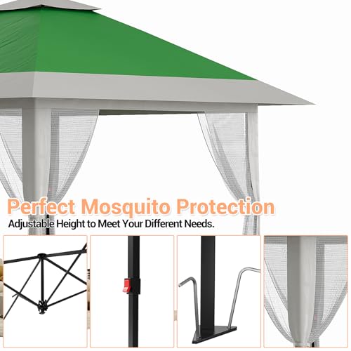 13X13 Pop Up Gazebo,Outdoor Canopy Tent with Mosquito Netting, Double Vented Roof Sun Shelter with Adjustable Heights,Outdoor Gazebo for Backyard & Patio Furniture.(Olive Green + Heather Gray). - color: Olive green + heather gray