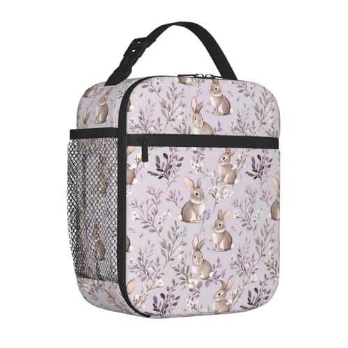 Reusable Cute Bunny Lunch Box for Kids Girls Boys Women Adult, Insulated Floral Rabbit Wildflower Lunch Bag,Polyester Cooler Handbags Case for School Picnic Work Travel Beach or Hiking - color: Bunny