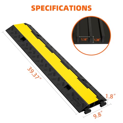 2 Channel 3 Pack Cable Protector Ramp Traffic Wire and Hose Ramp Cord Cover Heavy Duty Channels 11,000 lbs Load Capacity Cable Wire Ramps Speed Bump Driveway Cable Protective Cover - size: 2 Channel 3 Pack