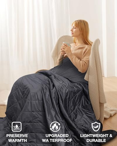 DUKUSEEK Waterproof Stadium Blanket, Outdoor Blankets Waterproof Windproof for Cold Weather, Emergency Warm Blanket with Quilted Cotton and Thick Fleece for Picnic, Camping, Outdoor Sports