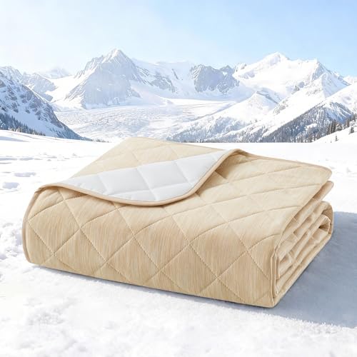 COZY KISS Extra Large Dog Cooling Mat 52"x82" Q-Max>0.4, Waterproof & Leakproof Pet Bed Cover, Non-Slip Cooling Dog Blanket for Couch, Floor, Large Dogs (Beige) - color: Beige, size: 52"x82"