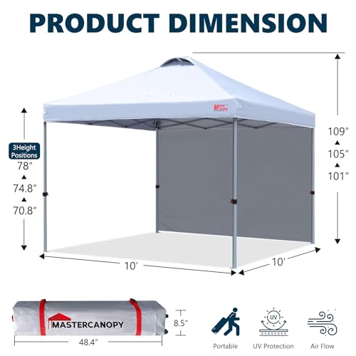 MASTERCANOPY Durable Pop-up Canopy Tent with 1 Sidewall (10'x10',White) - color: White, size: 10x10