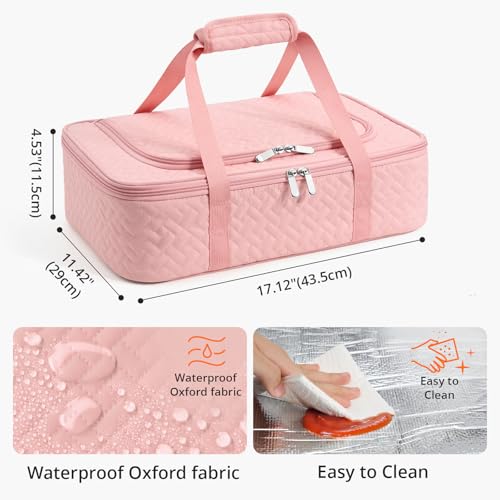 Insulated Casserole Carrier - Portable Casserole Carrier for Hot or Cold Food, Lasagna Holder for Parties,Picnic,Cookouts,Traveling - Fits 9" x 13" Baking Dish (Pink) - color: Pink