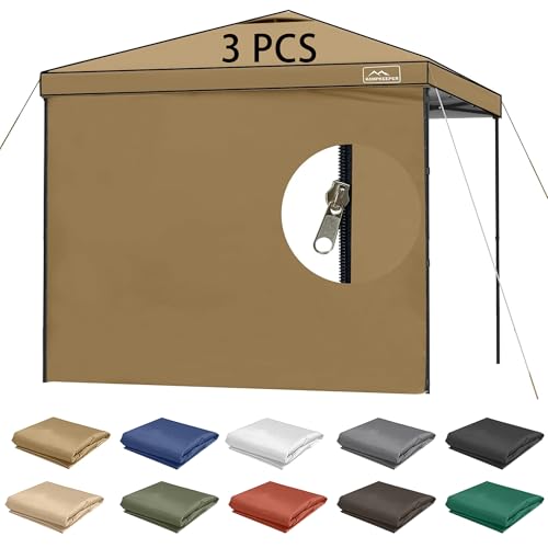 KAMPKEEPER 10X10 Canopy Tent Sidewalls with Zipper for Canopy Frame, 3Pcs Sunwalls Only, UPF50+ Waterproof Side Walls(Khaki) - color: Khaki