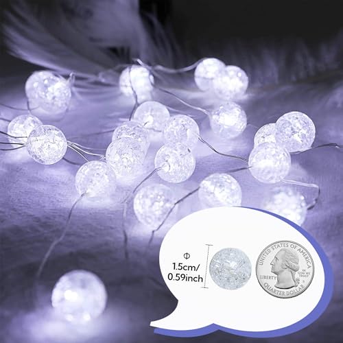 Upgrade Globe String Lights,10FT 30 LED USB Fairy Lights,8 Modes Crystal Crackle Ball Lights,Waterproof Decorative Christmas Lights for Indoor,Outdoor,Bedroom,Classroom,Wedding,Party,White - color: White, size: 30LED