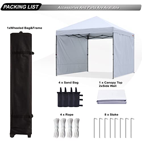 ABCCANOPY Easy Pop up Canopy Tent with 2 Sidewalls for Outdoor Sun Blocking or Rain Protection, 8x8, White