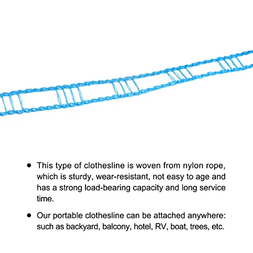 uxcell Portable Clothesline, 26.24ft Nylon Windproof Non-Slip Washing Line Rope for Courtyard Outdoor Travel Camping Laundry Drying, Blue - color: Blue, size: 26.24ft