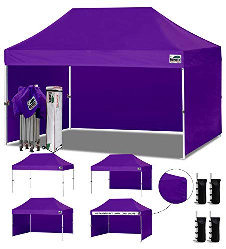 Eurmax USA 10x15 Pop Up Canopy Tent,Commercial Tent with Patented No-Tip Rolling Bag,4 Zippered Removable Walls,UV & Water Resistant Canopy Top,Heavy Duty Outdoor Gazebo,Instant Shelter(Purple) - color: purple, size: 10x15