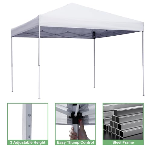 JupiterForce 10 x 10 Pop Up Canopy Tent Sun Protection Waterproof Instant Shelter Portable Folding Canopy with Roller Carry Bag, White - color: White