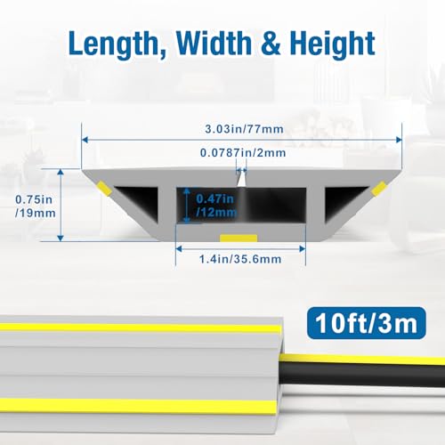 Eapele Floor Cable Cover Protector,Heavy Duty PVC Duct Easy to Unroll,Prevent Cable Trips and Protect Wires,Perfect for Home Office or Outdoor (Gray - 10ft) - color: Yellow & Grey, size: 10 feet-1pc