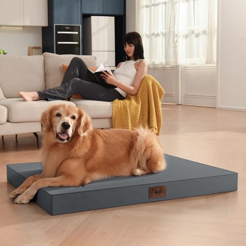 Outdoor Orthopedic Dog Bed, Waterproof Dog Bed for Large Dogs 36x27 Inch, Egg Crate Foam Pet Mat with Washable Removable Oxford Cooling Cover, Grey - color: Grey, size: 36.0"L x 27.0"W x 3.0"Th