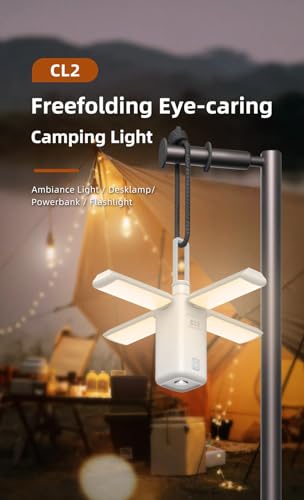 klarus CL2 Rechargeable Camping Lantern, 750 Lumens, 7 Light Modes Waterproof Foldable Tent Light with Power Supply for Emergency, Camping, Beach, Travel, Power Outages, Bundle with a USB Wall Plug
