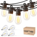 Svater Outdoor String Lights 150 FT, Patio Lights for Outside with Shatterproof Bulbs, IP65 Waterproof Commercial Grade LED Hanging Light for Backyard Bistro Market Cafe, Black - size: 150ft