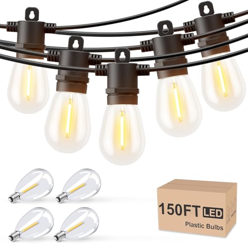 Svater Outdoor String Lights 150 FT, Patio Lights for Outside with Shatterproof Bulbs, IP65 Waterproof Commercial Grade LED Hanging Light for Backyard Bistro Market Cafe, Black - size: 150ft