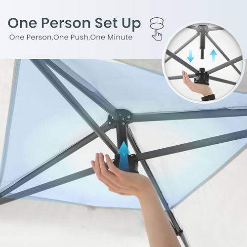 PHI VILLA 10x10ft 1-Person Setup Pop Up Canopy Tent Instant Portable Shelter w/ 1-Button Push, Case, 4 Weight Bags - Dark & Light Blue - color: Dark & Light Blue, size: 10×10 one push