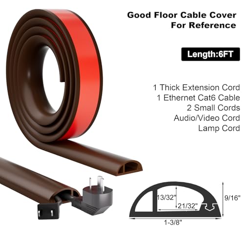 Kneelisa 6FT Side-Open Extension Cord Covers for Wires on Floor,Silicone Power Cable Protector Cord Hider Management Strip,Hide Electric Wire on Carpet,Chord Runner Protective Safety,Brown - color: Brown, size: 6 Feet