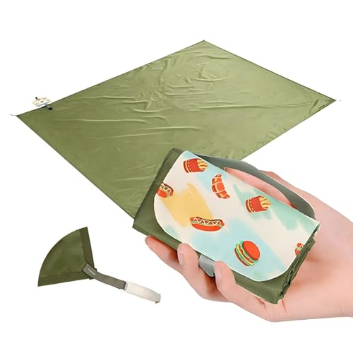 Picnic Blanket Waterproof – Packable Sand Proof Beach Blanket (0.42lb/0.66lb), Compact & Foldable, Fits in Pocket with Integrated Stakes, Ideal for Camping, Hiking, Travel, Concert, Festival - size: Military Green Burger 82.68" x 59.06"