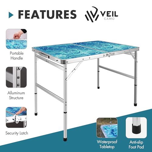 VILLEY Folding Camping Table 3FT, Adjustable Height Portable Aluminum Table with Handle, Lightweight Foldable Table for Outdoor Picnic BBQ Travel Camping Indoor Use - size: 35.4" x 23.6"(2 Height)