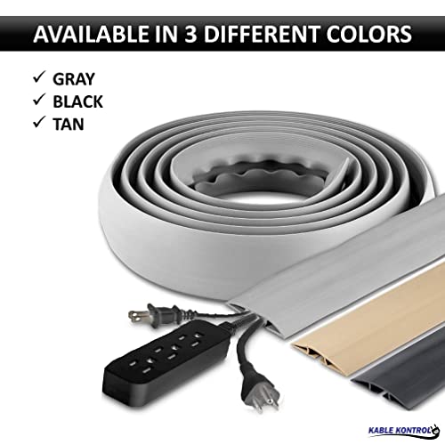 Kable Kontrol Floor Cord Cover kit - 15 Feet Long Black Plastic Cable Protector, Hides Cords and Conceals Wires, for Extension Cord Cable Management, Channel Size 0.75” W x 0.43” H - color: Black, size: 15 Feet Long