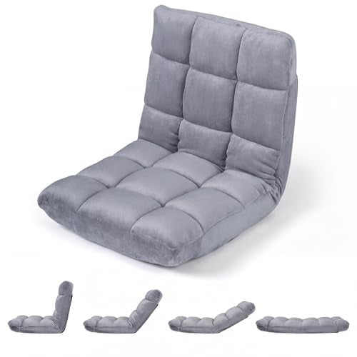 Giantex Folding Floor Chair with Back Support, 14 Adjustable Position, Padded Sleeper Bed, Couch Recliner, Gaming Video Chairs for Adults, Meditation, Living Room (Gray) - color: Grey, size: 26"x21"x21"
