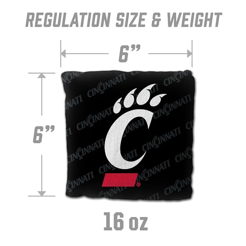 YouTheFan Officially-Licensed NCAA Set of 4 Cornhole Bags - All Weather Regulation 6” x 6” Size - 16oz Weight - Designed in USA - color: Cincinnati Bearcats - Black