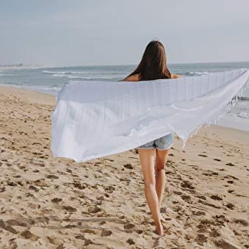 InfuseZen Stonewashed Turkish Bath & Beach Towel –100% Organic Turkish Cotton - Soft, Lightweight, Absorbent - Quick Dry, Sand Free - Pool, Shower, Travel - Peshtemal, Hammam Spa Towel - Off White - color: Almost White