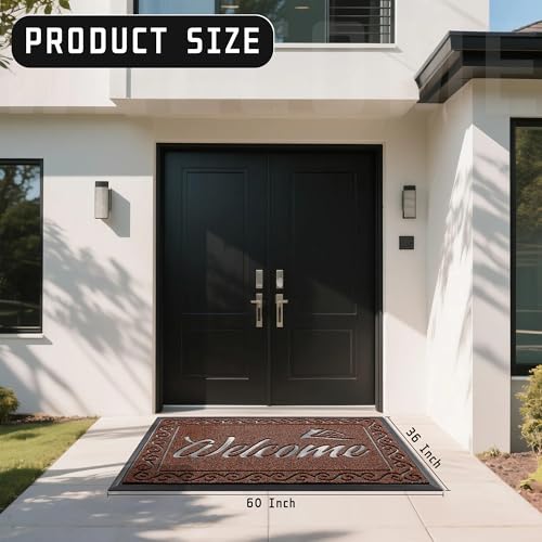 Yimobra Welcome Mat, Heavy Duty Sturdy Door Mats for Home Entrance Outdoor Indoor, Front Doormat for Outside Patio Floor Entry Porch Garage Office, Waterproof, Low Profile, 60 x 36, Maroon - color: Maroon, size: 60x36 Inch
