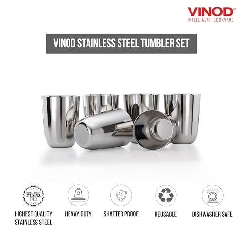 Vinod Stainless Steel Glass Set of 12 - Premium Metal Cups | Beer Glasses | Juice Glass - color: Set Of 12, size: 10 OZ