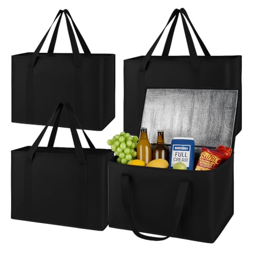 musbus 4-Pack insulated trunk organizer car cooler bag Food Insulated Grocery shopping bags, Black, reusable,zipper,foldable,tote,cold,for adult,for foodland, - color: Black, size: X-Large（16W x 12.5H x 9D）
